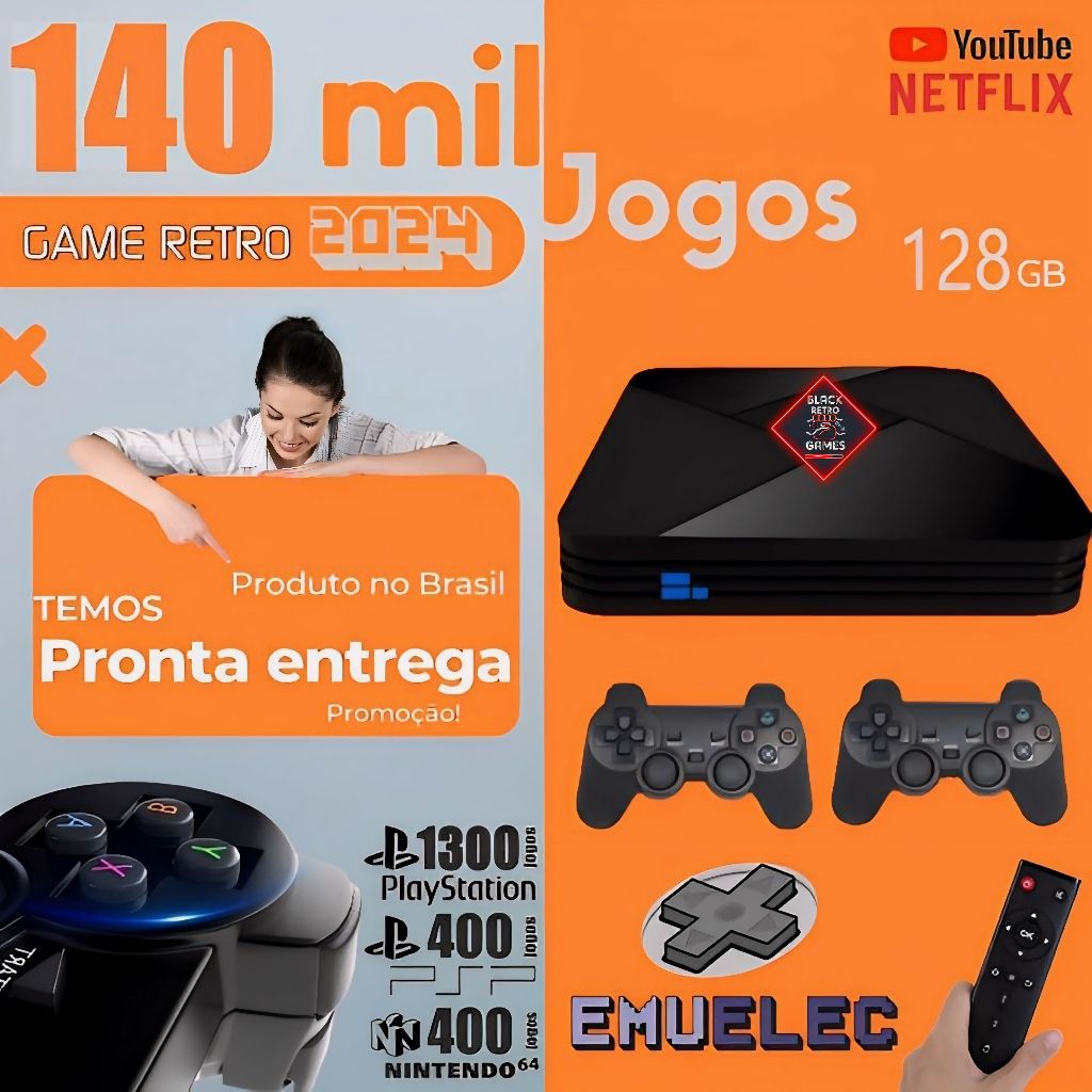 Vídeo Game Box Retro 140.000 mil Jogos 128gb 2 Controles Sem Fio Premiun
