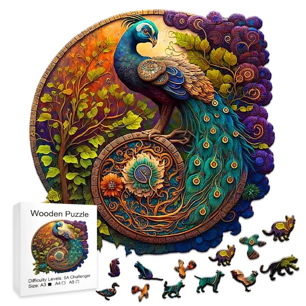 QUEBRA-CABEÇA 3D PAVAO EM MADEIRA - ANIMAL A4 PUZZLE