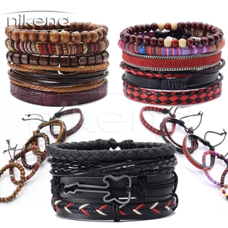 Pulseiras Ajustável de Couro 5 ou 4 unidades : Bracelete Guitarra : Punk Rock Vintage Casual Fashion