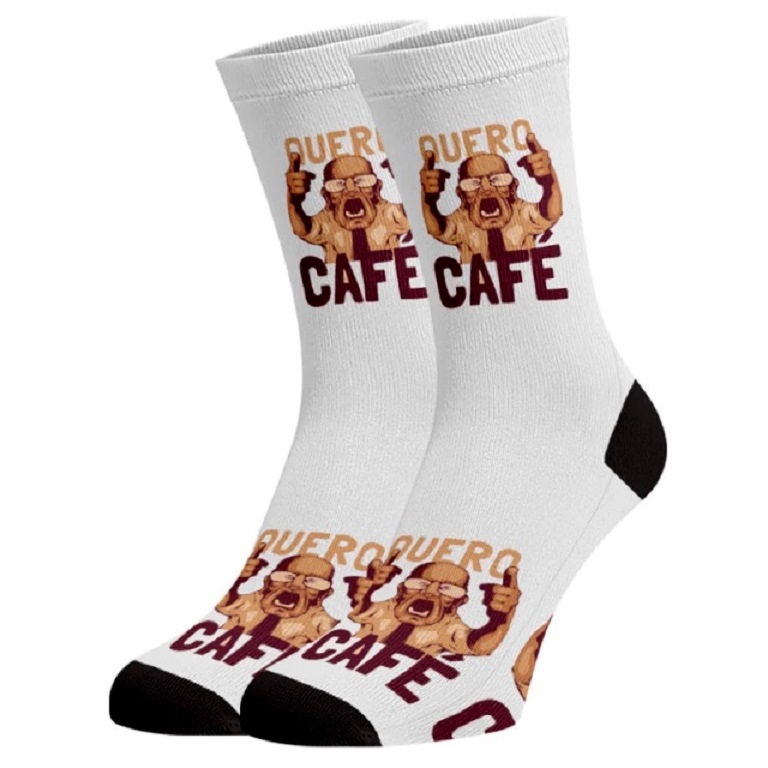 Meias Divertidas Fun Cano Médio Quero Café Meme Tamanho M / G
