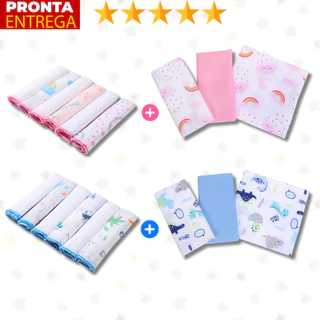 Kit 9 Peças Enxoval Bebe 3 Cueiros 6 Paninhos De Boca Babete 100% Algodão Estampado em Oferta na Shopee