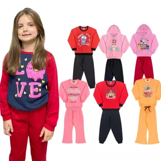 Kit 4 Peças de Roupa Infantil Menina 2 Blusas+2Calças - Promoção - Kit Com 2 Conjuntos de Inverno