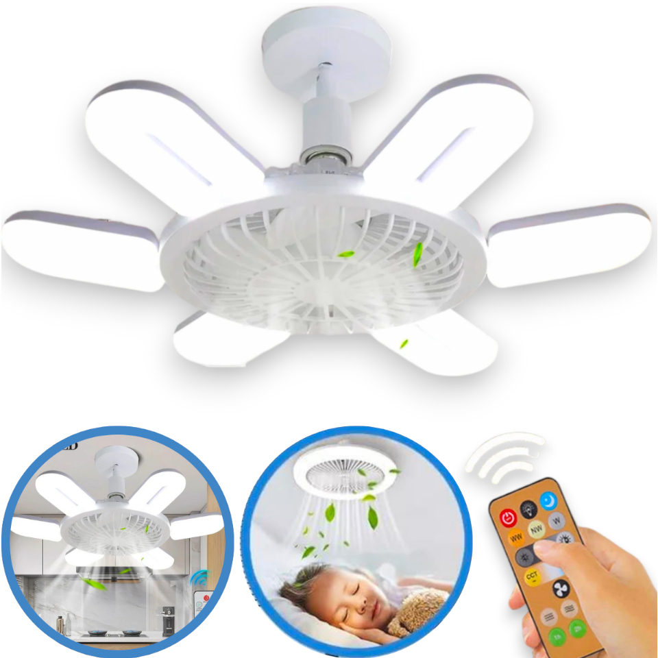 Lâmpada Ventilador de Teto luz Led com controle remoto 3 Velocidades pontente silencioso 60w