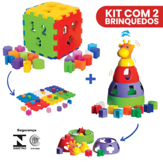Kit De Brinquedo Infantil Interativo Didático Educativo Para Bebe Cubo + Girafa Menino Menina 1 ano