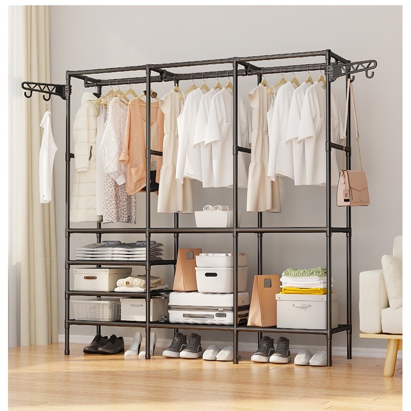 Nova COR PRETO -Guarda Roupa Portátil Arara Multifuncional Desmontável Organizador Estrutura de Aço