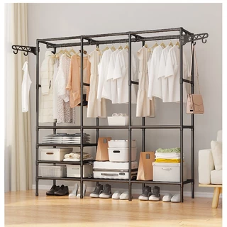 Nova COR PRETO -Guarda Roupa Portátil Arara Multifuncional Desmontável Organizador Estrutura de Aço
