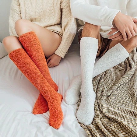 Kit 3 pares Meião De Lã Grosso Forrado Pelinho Super Quente Coral Femininos Meias De Chão De Outono E Inverno
