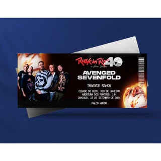 Ingresso Holográfico Personalizado Avenged Sevenfold - Rock in Rio 2024 - Se o frete ficar alto, me chame no chat