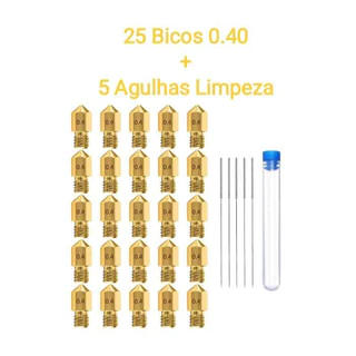 KIT 25 Bicos Impressora 3d 0.40 + 5 Agulhas Limpeza