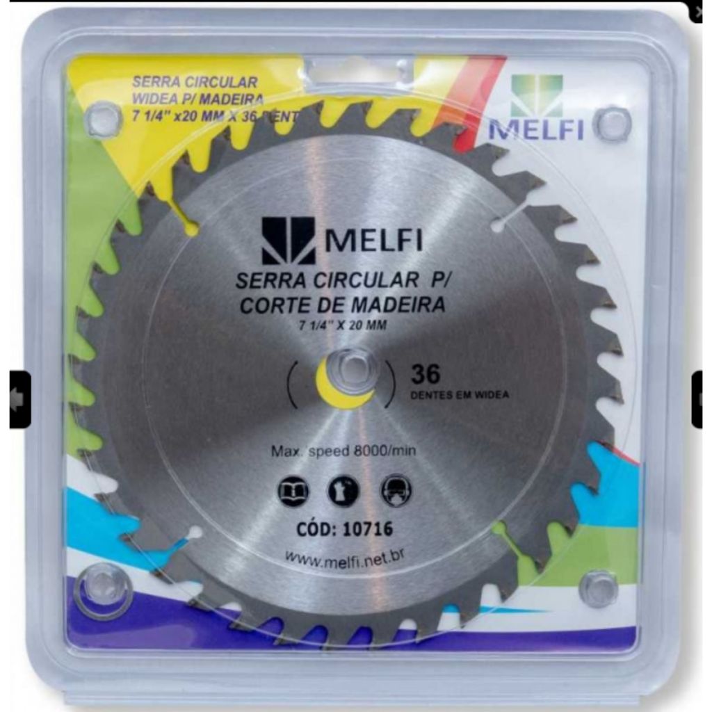DISCO SERRA CIRCULAR P/ MADEIRA 7.1/4" x 20,0mm 36 Dentes em Widea Melfi
