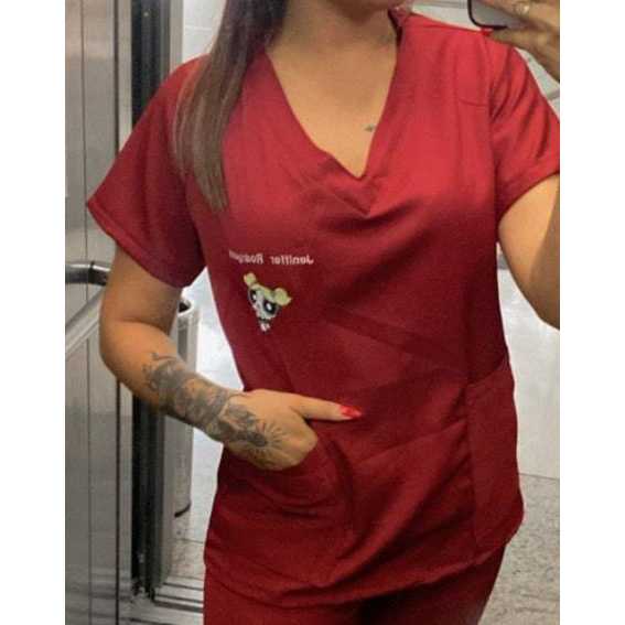 Blusa de uniforme Com Bordado de Nome + Desenho Personalizado - Uniforme Privativo - FOF'S UNIFORMES
