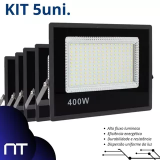 Kit 5 Holofote Refletor LED de 400W Bivolt Super Potente a Prova Dagua com Iluminaçao Branco Frio