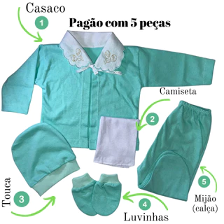 Pagão c/05 peças Bordado na Gola RN Menina Menino Reborn