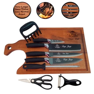 Kit Churrasco Personalizado Faca Tabua Com Nome Logo Gravado a Laser