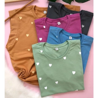 Regata Muscle Tee Feminino Algodão - Tam P ao GG Estampa Corações Poá