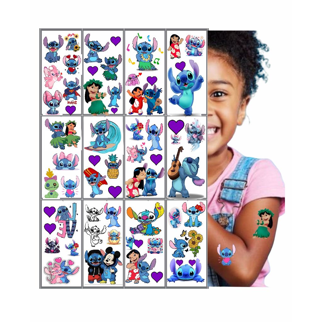 Kit LILO E STITH 12 Cartelas -58 Tatuagem Infantil- Para Festa ...