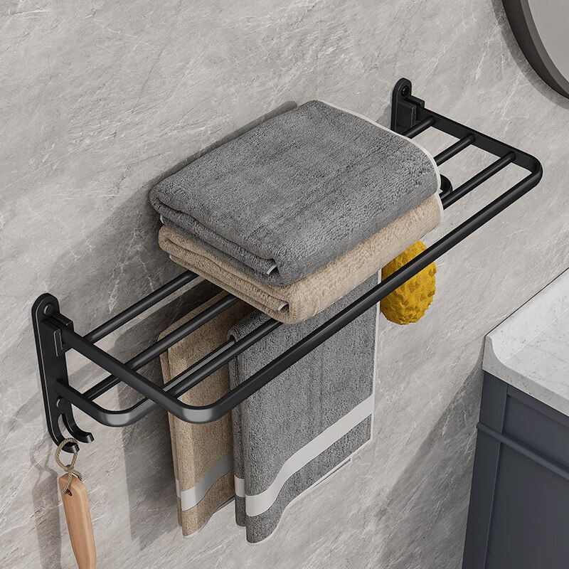 Suporte Toalha Banheiro Duplo Aço Inox Premium Retratil 90° Adesivo