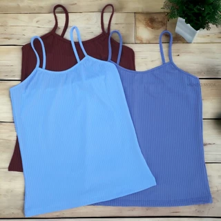 Kit 3 Regata Alcinha Blusa Feminina em Malha Canelada Camiseta Modela a Cintura Várias Cores