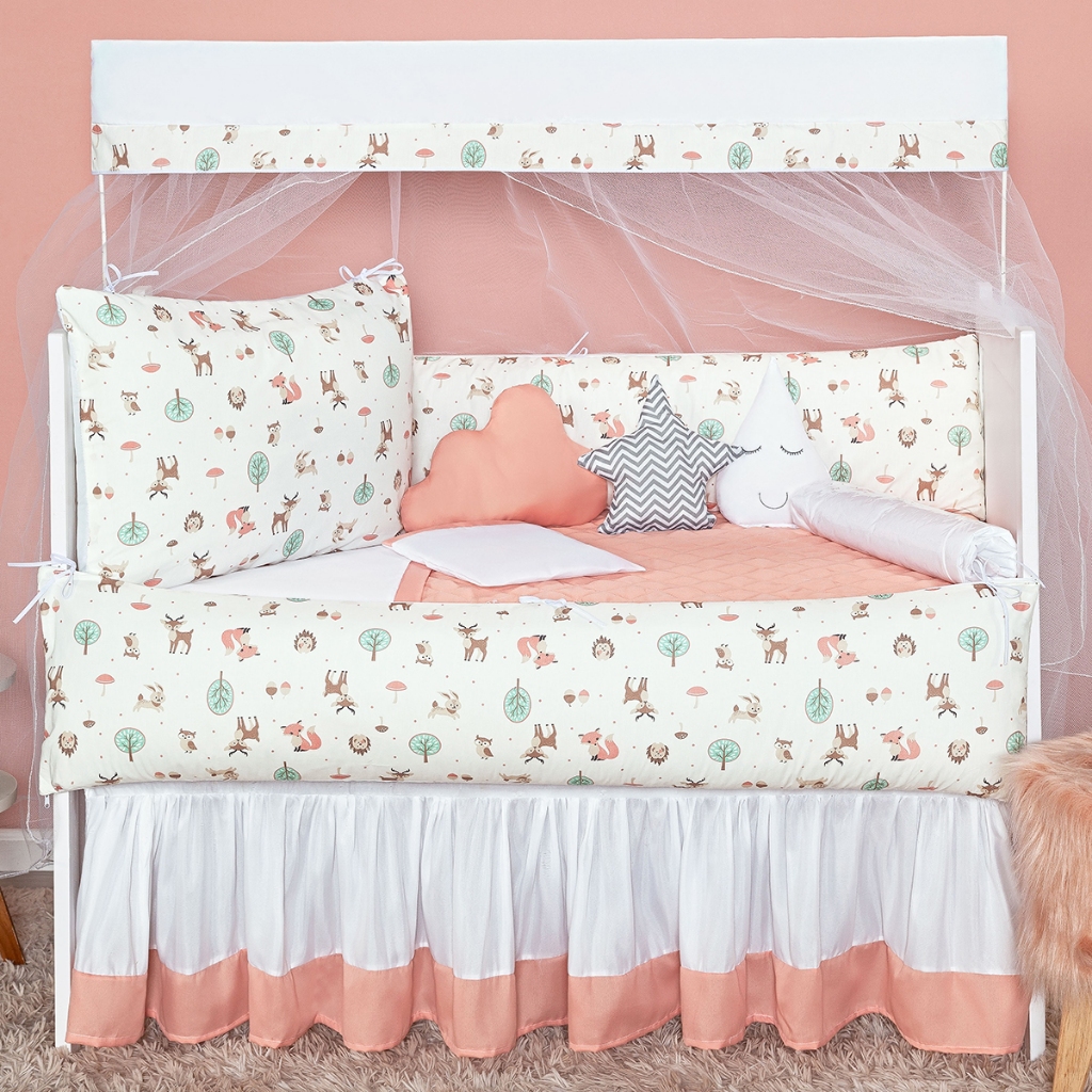 KIT PROTETOR DE BERÇO JARDIM ENCANTADO 08 PÇS. MENINA