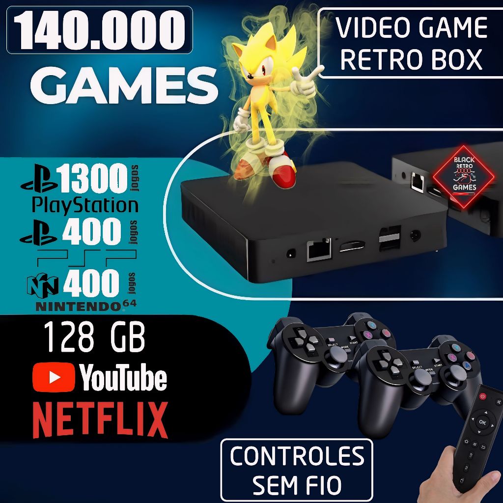Video Game Elite 140 Mil jogos 128GB + 2 controles Sem Fio 2024 Envio Imediato!