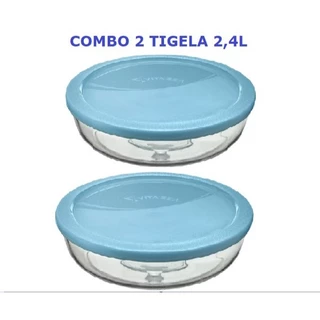 Kit 2 Tigela Pote De Vidro Com Tampa 2,4 L Round Vitazza
