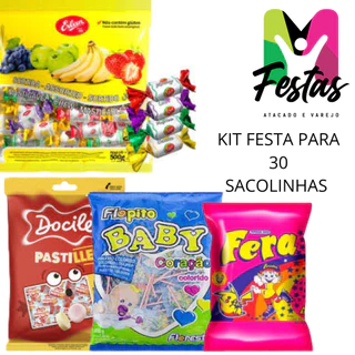 Kit aniversario infantil 30 sacolinha surpresa doces guloseimas festa