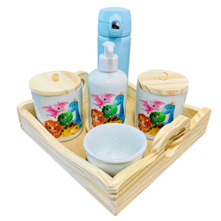 Kit Higiene Bebê Porcelana Dino Baby com Garrafa Térmica