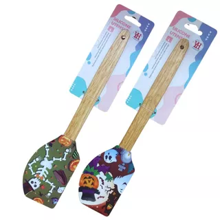 Espátula de Silicone Reta Cabo De Madeira Resistente Decoração Utensílios de Cozinha 25cm