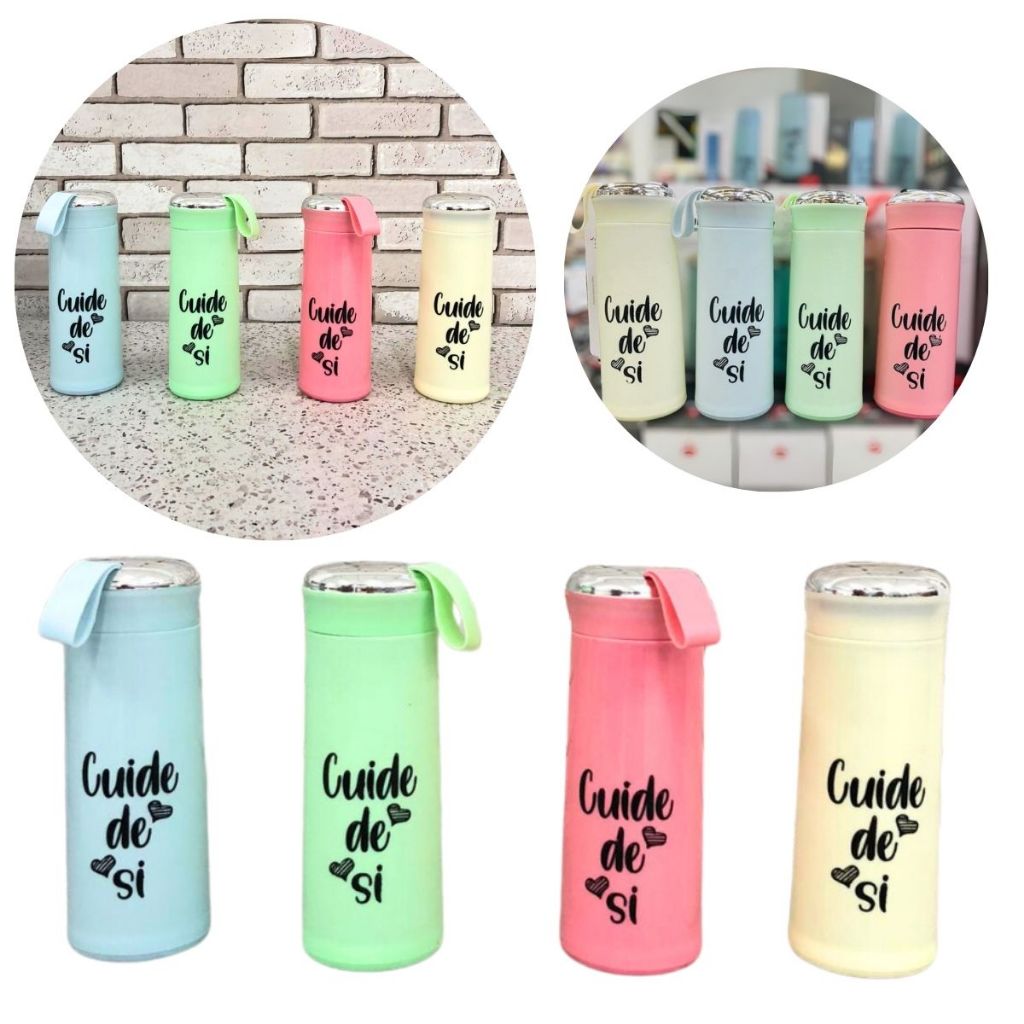Garrafa de Água Vidro com Proteção 400ml Trends Colors Candy Mantém Temperatura
