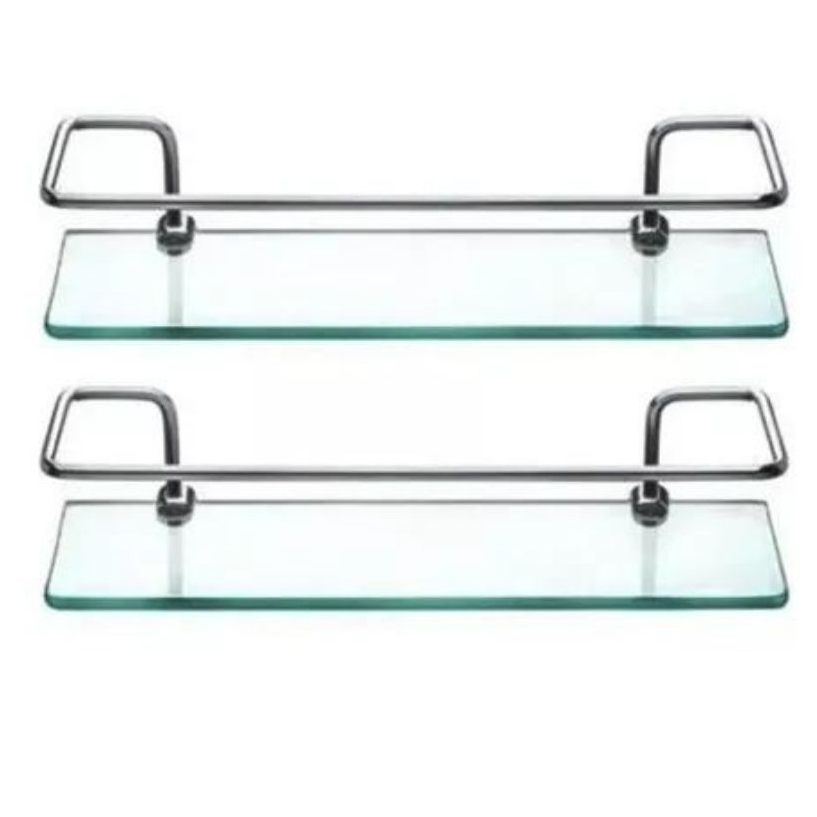 Kit 2 Porta Shampoo de Alumínio Base de Vidro Reto Prateleira para Banheiro Cozinha Organizador 30cm