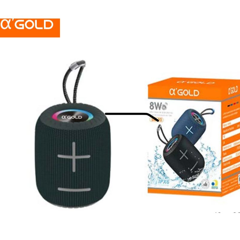 A'Gold---Mini Caixa de Som Resistente a Água com Luz Rgb 8W a'Gold (SM-20)