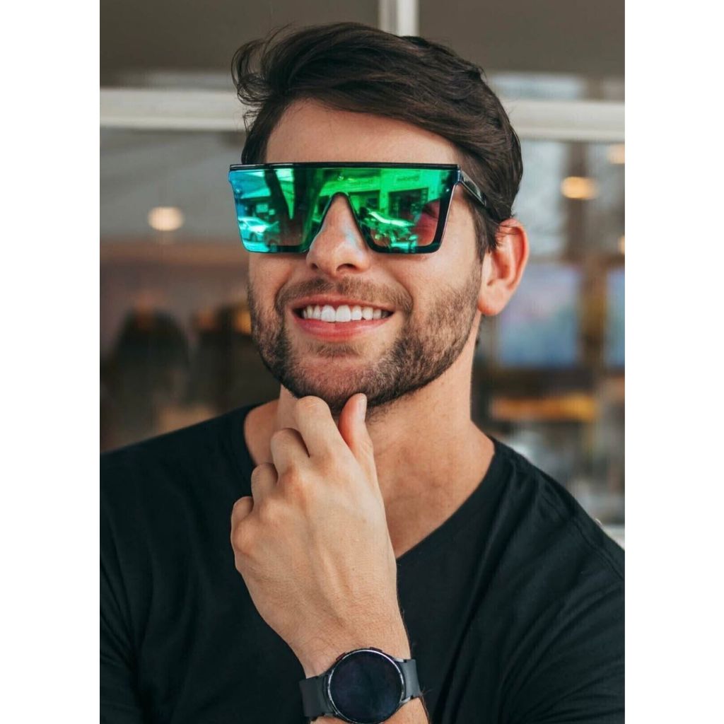 Oculos grande espelhado oversized unissex espelhado cores lindas moda ...