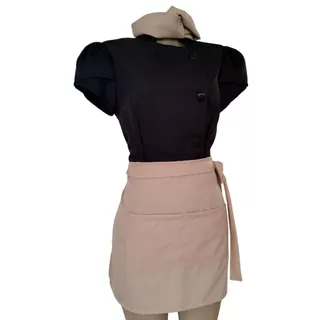 Dolma Chef Feminino Confeiteira com Avental Gabardine Uniforme Profissional Manga Curta