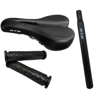 Selim Banco Sela Gts Vazado + Canote Aço e Manopla Borracha - Preto Bike Mtb/Speed