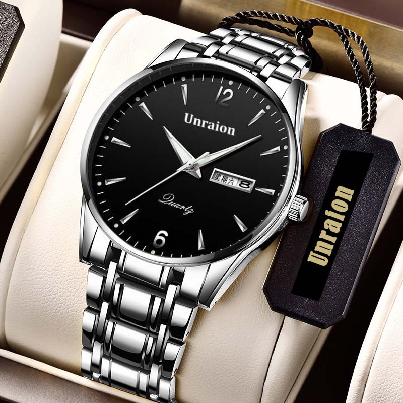 Unraion Relógio Masculino de Quartzo de Aço Inoxidável à Prova d'Água 50m Modelo 2024