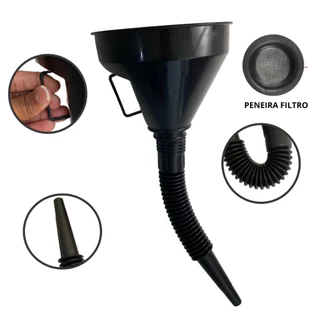 Funil Automotivo Plástico Bico Flexível Sanfonado Com Filtro Peneira Combustível Óleo
