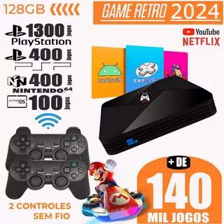 Video Game Black Retro Elite 140 Mil jogos 128GB + 2 controles 2024