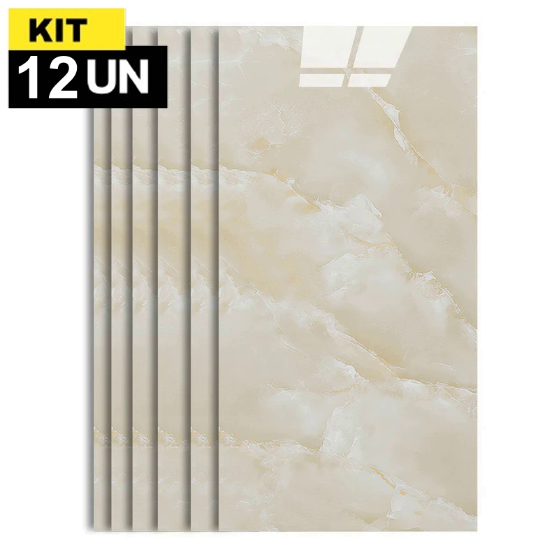 Kit 12 Placas Painel Porcelanato Revestimento Adesivo Vinílico Marmorizado