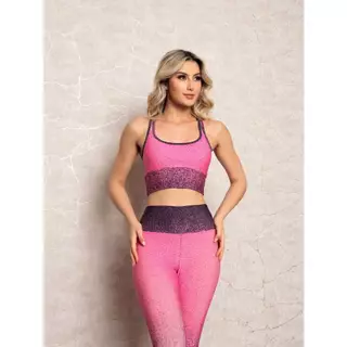 Conjunto Degradê Academia Fitness Legging Cintura Alta e Bojo Conjunto Feminino degrade
