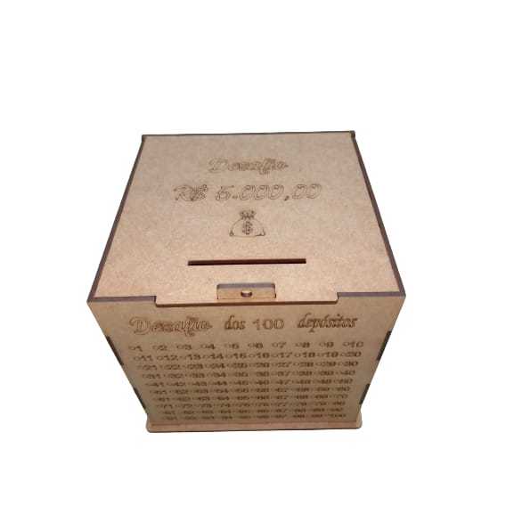 CAIXA DESAFIO DOS 100 DEPOSITOS GRANDE EM MDF CRU. GUARDE 5 MIL REAIS COM ESTE COFRE,