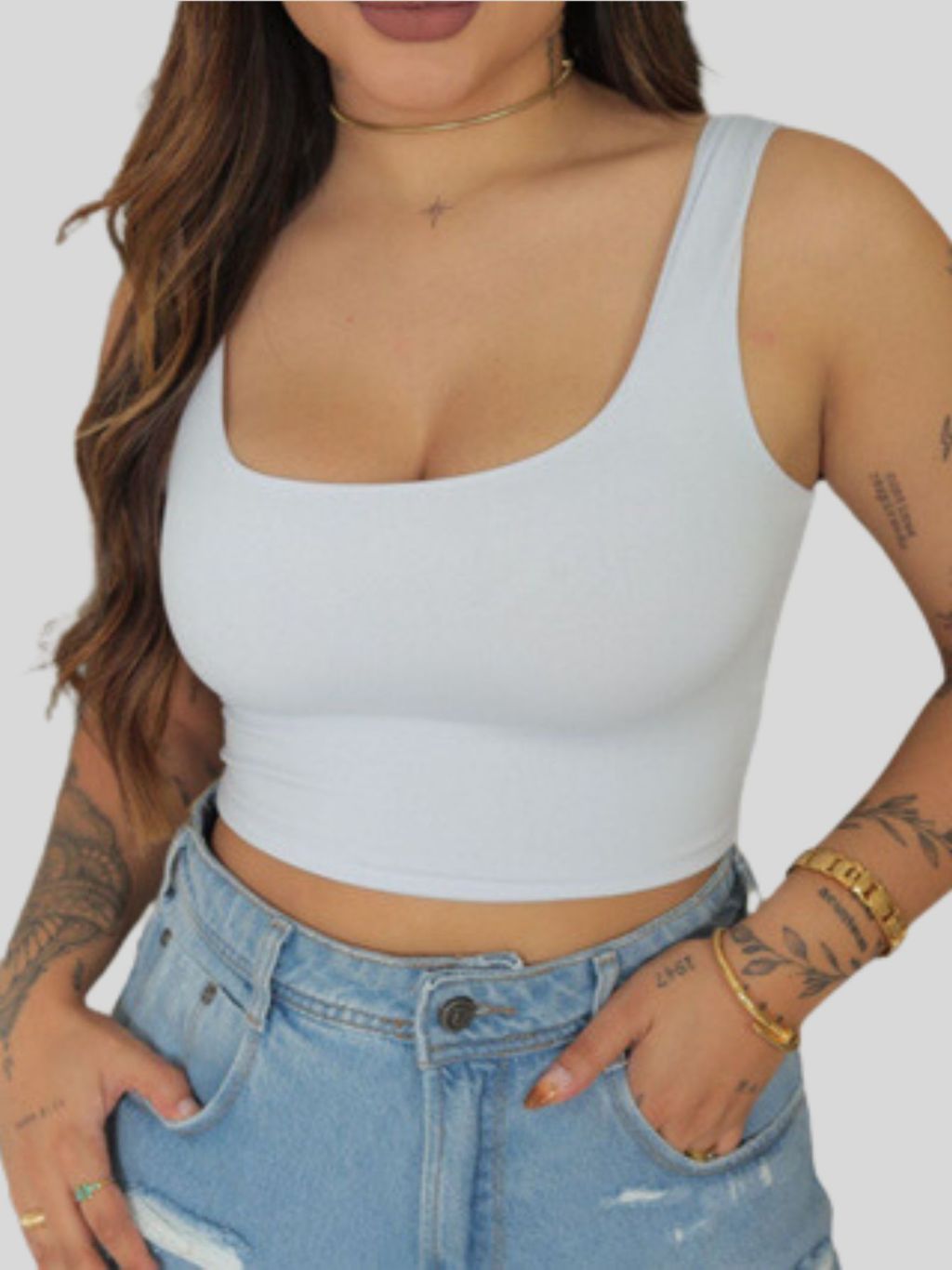 Cropped Feminino Regata Básico Decote U Redondo Moda | Shopee Brasil