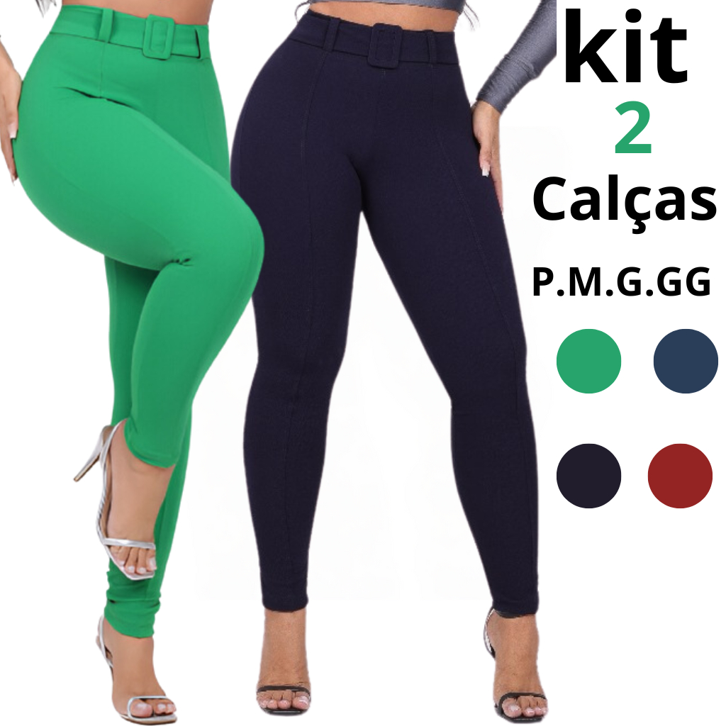 Calça Confortável Feminina Malha Crepe Kit 2 Calça Montaria Skinny Com cinto