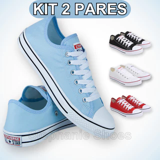 Kit 2 Tênis Feminino Tenis Casual Masculino Baixo Barato Básico Trabalho Preto Branco Azul
