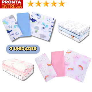 Kit 3 Cueiro Flanelado Estampado 50 x 80 Enxoval Infantil Bebê Menino Menina em Oferta na Shopee