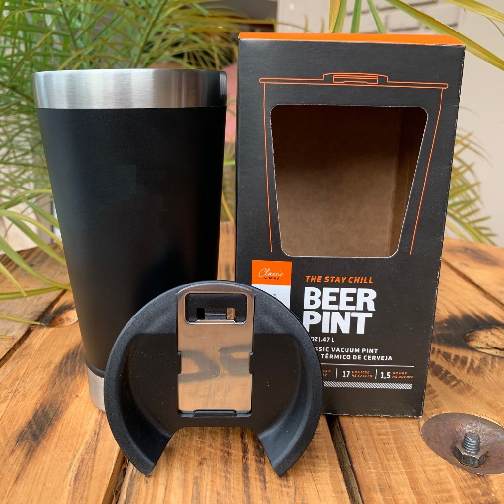 Copo Térmico 473ml Inox Quente e Gelado com Tampa e Abridor para Cerveja, Vinho, Chimarrão, Tererê