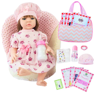 Boneca Reborn Bebê Realista Silicone Original Bebe Pode dar Banho Vestido e Bolsa de Maternidade
