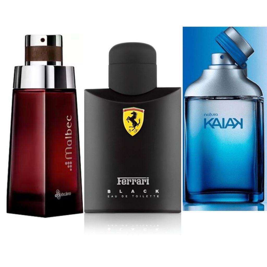 Kit Promoção de Perfumes Malbec, Ferrari Black e Kaiak 100ml