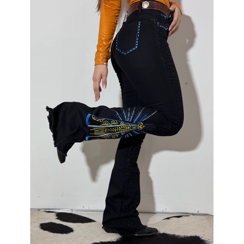 Miss Country CalÃ§a Bordada Country Feminina Jeans Flare Bordada