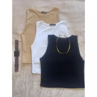 kit 3 Cropped Feminino Canelado Regatinha Basica