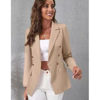 Blazer Alfaiataria Feminino Casaco Social com botões Longo Acinturado